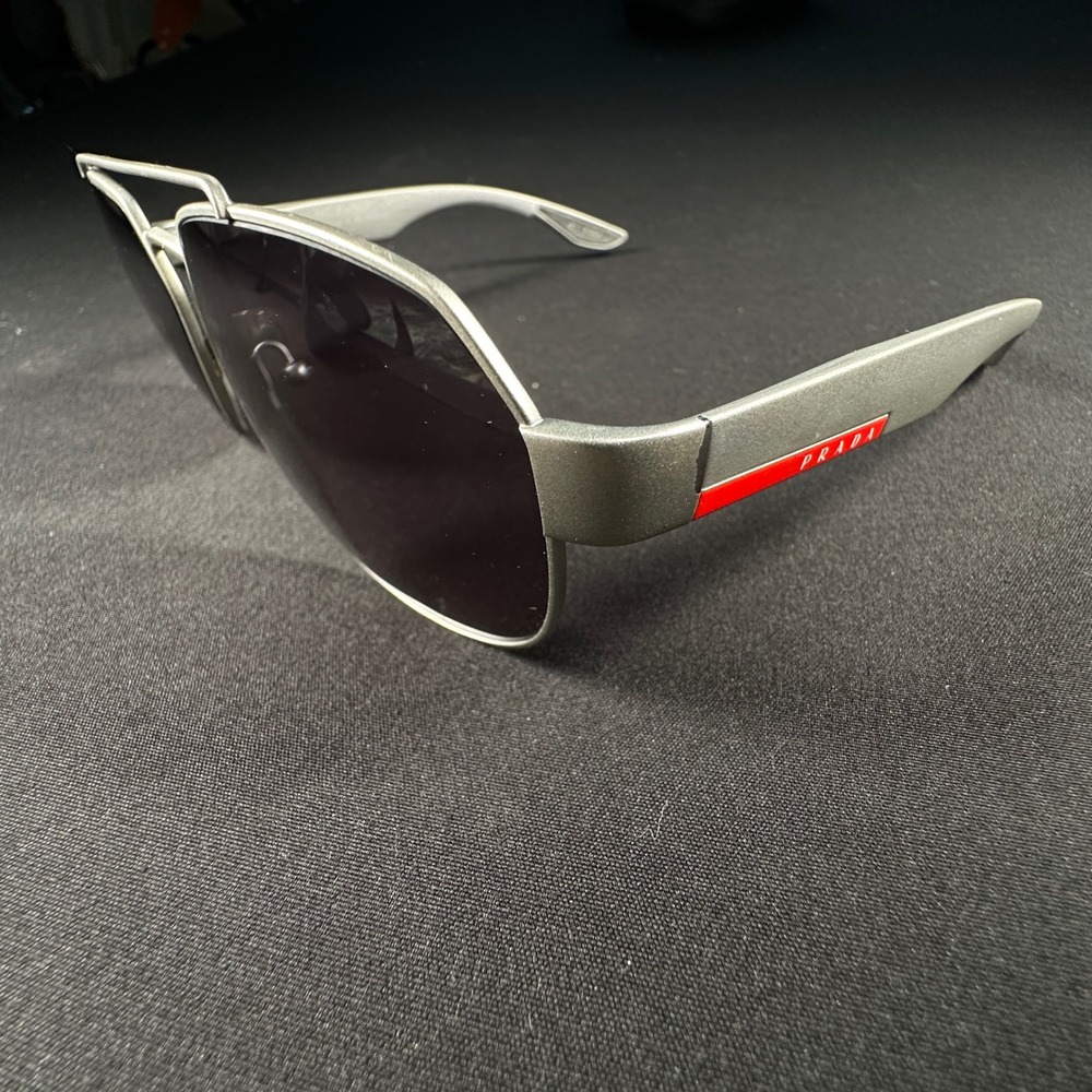 Prada Polarized Sunglasses Frame Men Silver Linnea Rossa SPS 57U 449-5W1 Italy - Picture 1 of 12